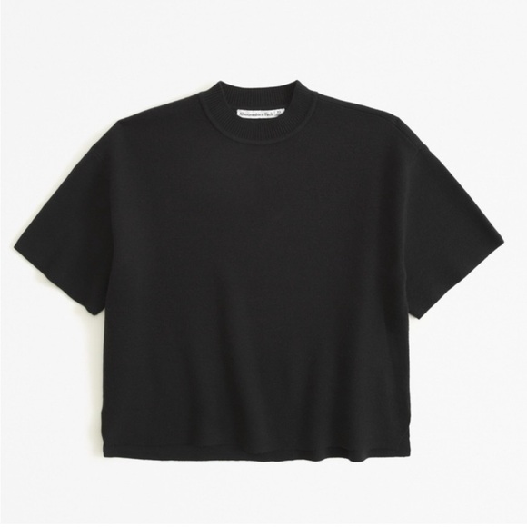 Abercrombie & Fitch Tops - Abercrombie & Fitch Black LuxeLoft Sweater Tee Knit Short Sleeve Crop Mock Neck
